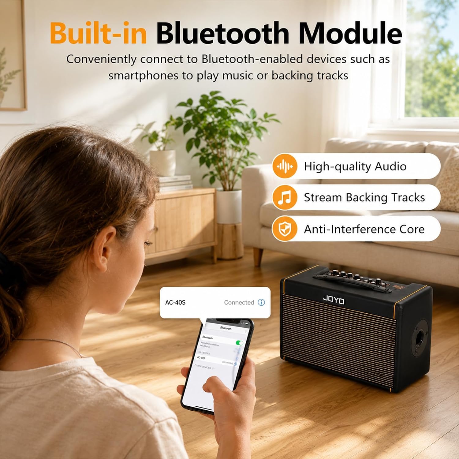 Detalle de JOYO AC-40S 40W Acoustic Guitar Amp with Stereo Speakers and Bluetooth
