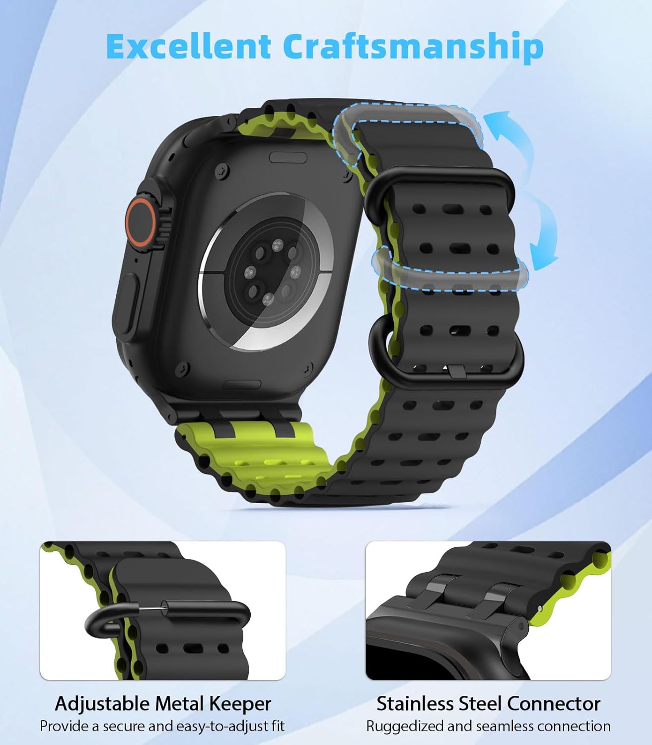 Thumbnail 3 de MoKo Ocean Band for Apple Watch Ultra 3/2/1 49mm and Various Series 44–46mm – Breathable Silicone with Metal Connector