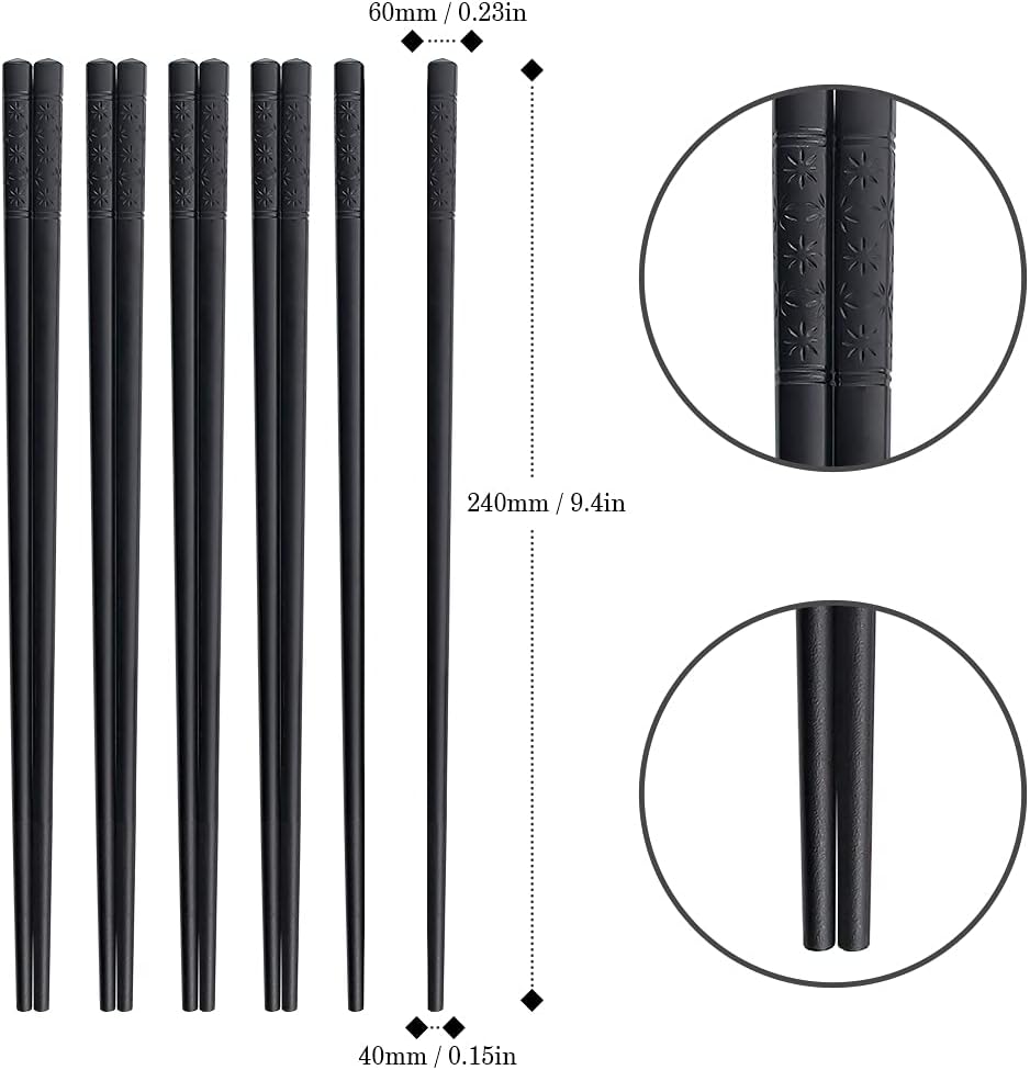 Thumbnail 4 de AOOSY 5-Paar spülmaschinenfeste Fiberglas-Essstäbchen (schwarz) für Sushi, Reis & Nudeln