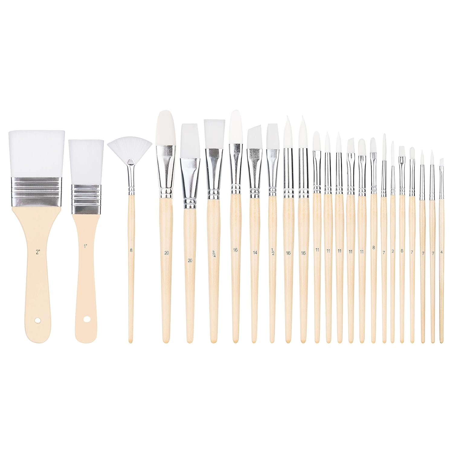 Lot de 24 pinceaux Amazon Basics en bois, 24 tailles pour peinture (adultes et enfants)