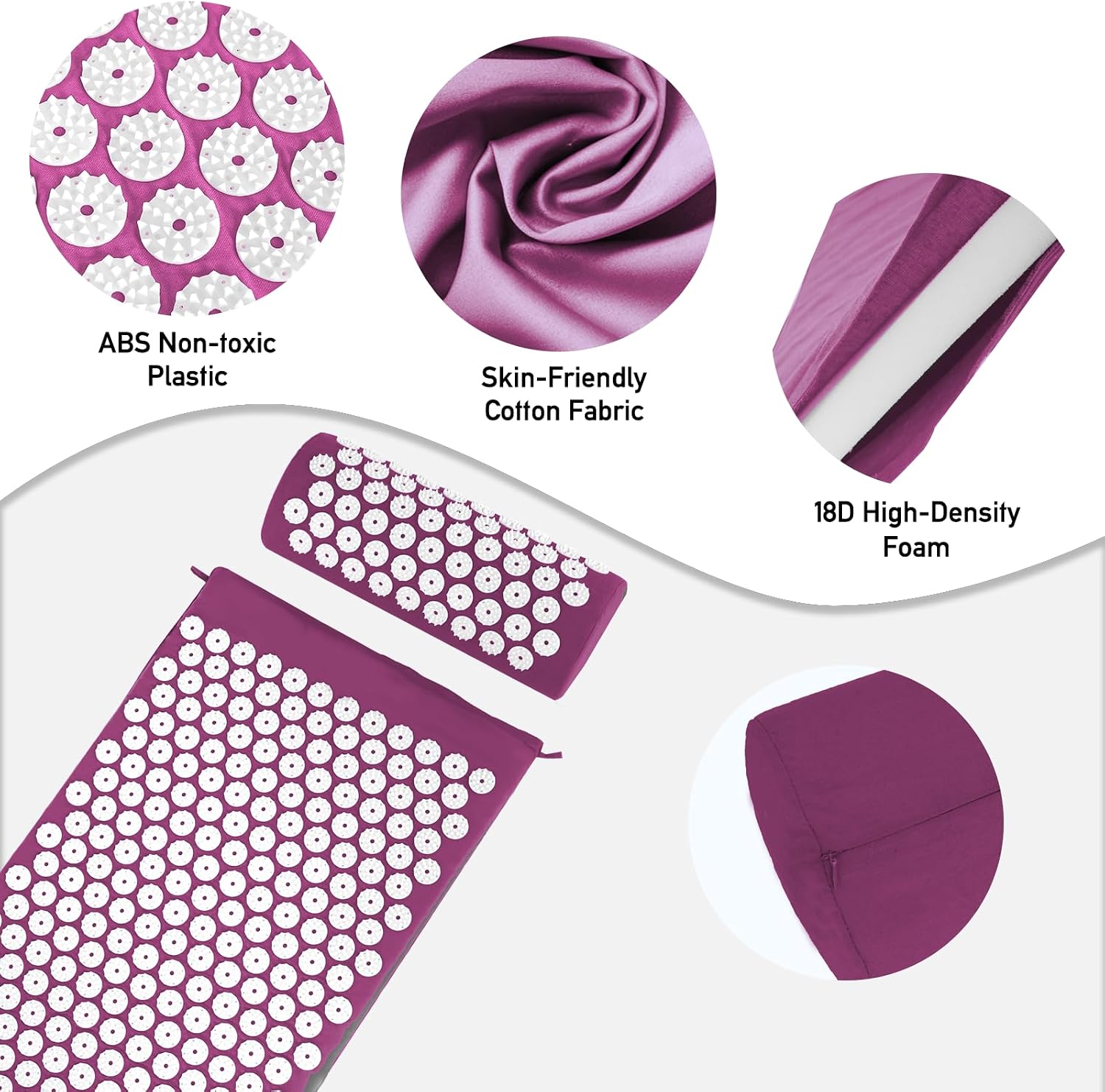 Thumbnail 3 de Acupressure Mat, Acupuncture Mat, Massage Set with Pillow – Purple