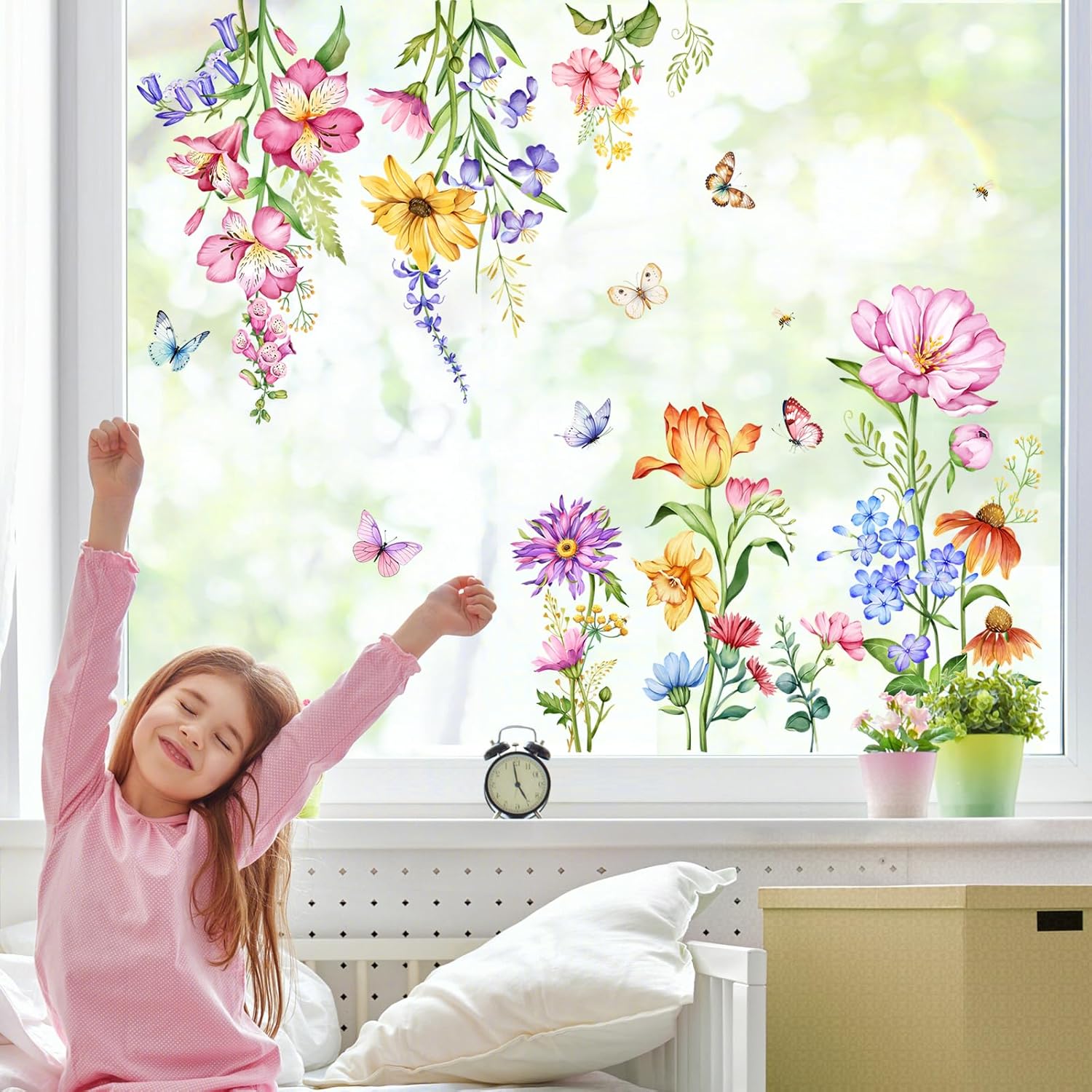 Detalle de Supzone Flower Window Stickers 100 x 50 cm: Double-Sided Floral Clings for Glass and Mirrors