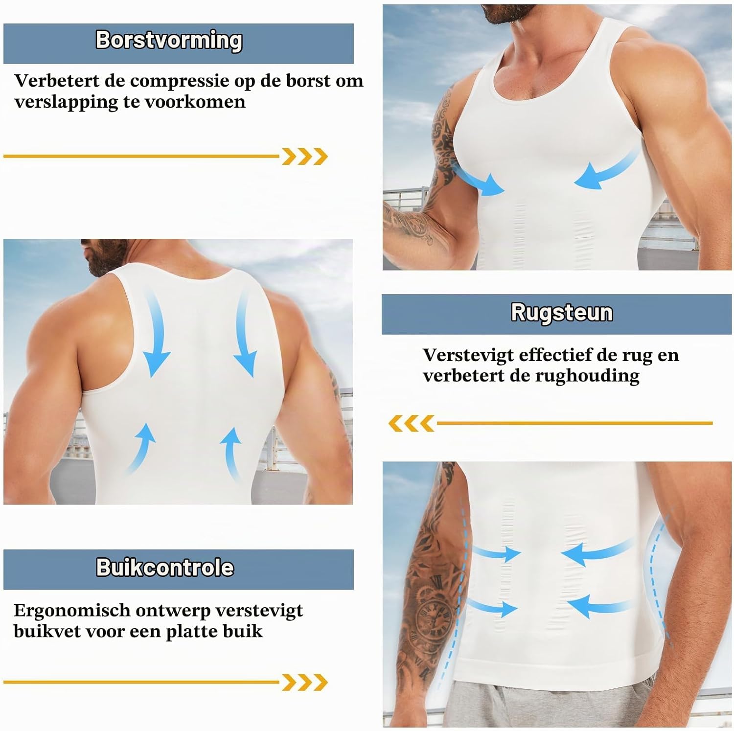 Detalle 2 de SLIMBELLE Body Shaper compressie-onderhemd voor heren, elastisch en taillevormend