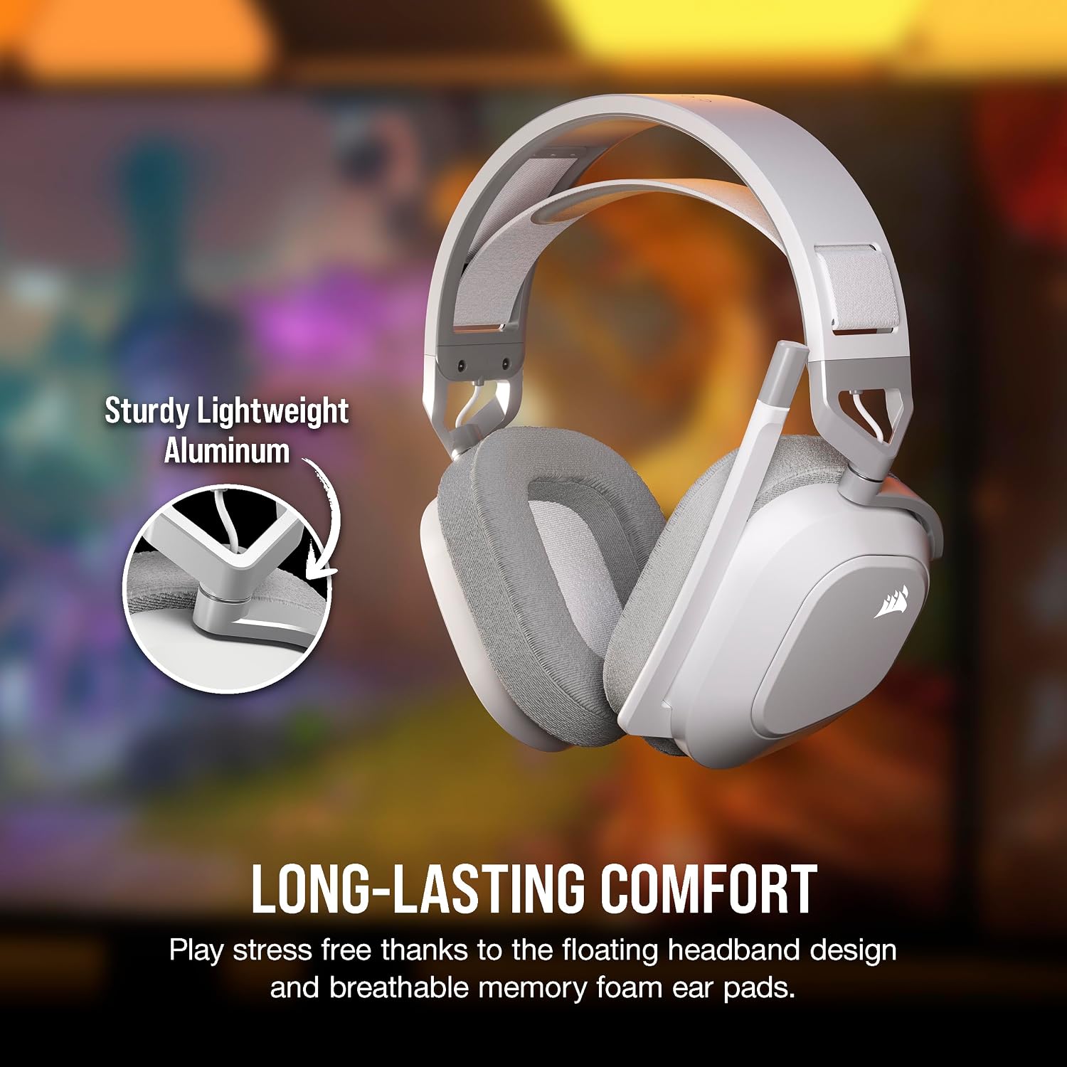 Detalle 2 de Corsair HS80 MAX Wireless 2.4GHz + Bluetooth Gaming Headset (White) | Dolby Atmos, SonarWorks SoundID