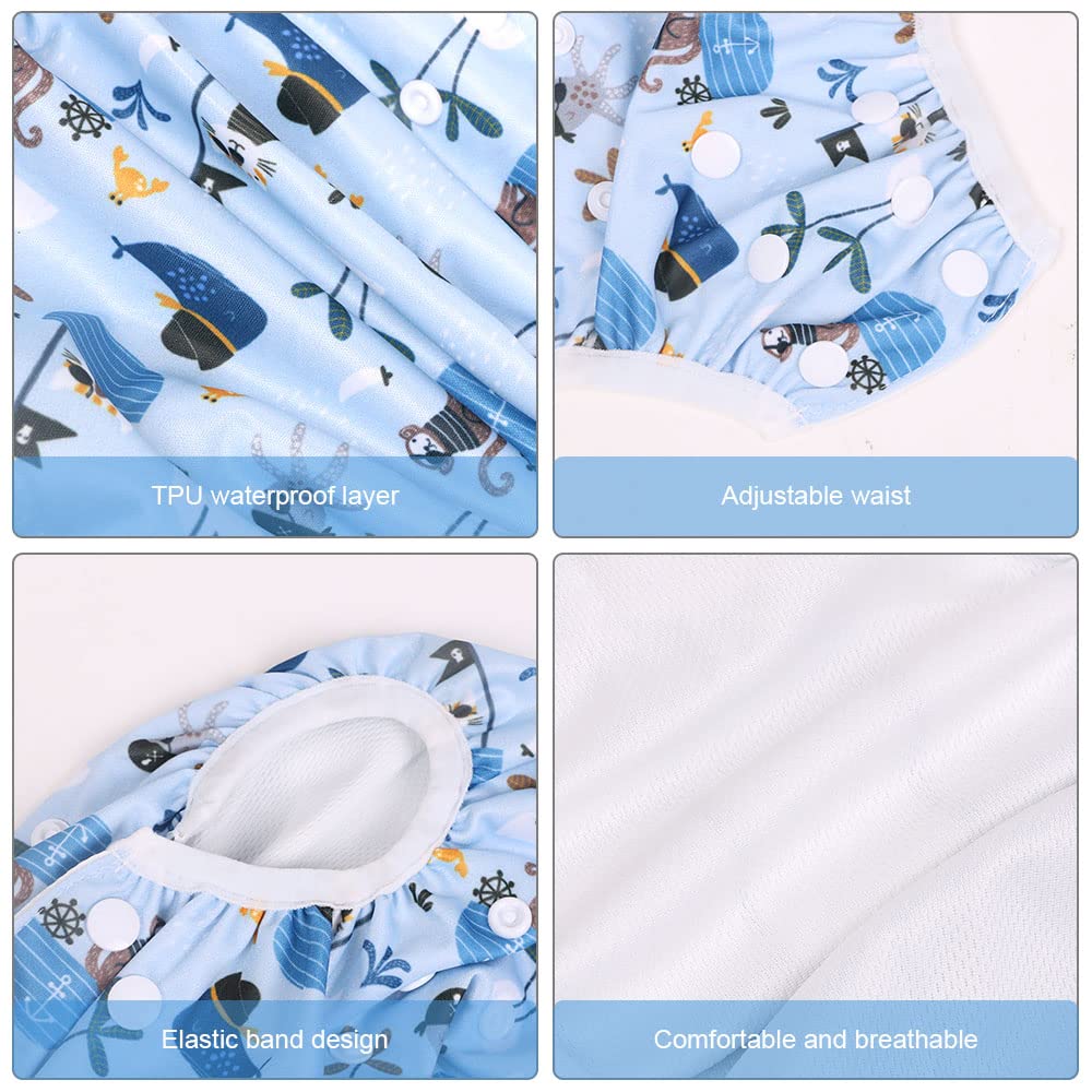 Thumbnail 3 de Vicloon Baby Schwimmhose (2-teilig) als wiederverwendbare Schwimmwindel – verstellbar, waschbar, Piratenschiff/Wellen