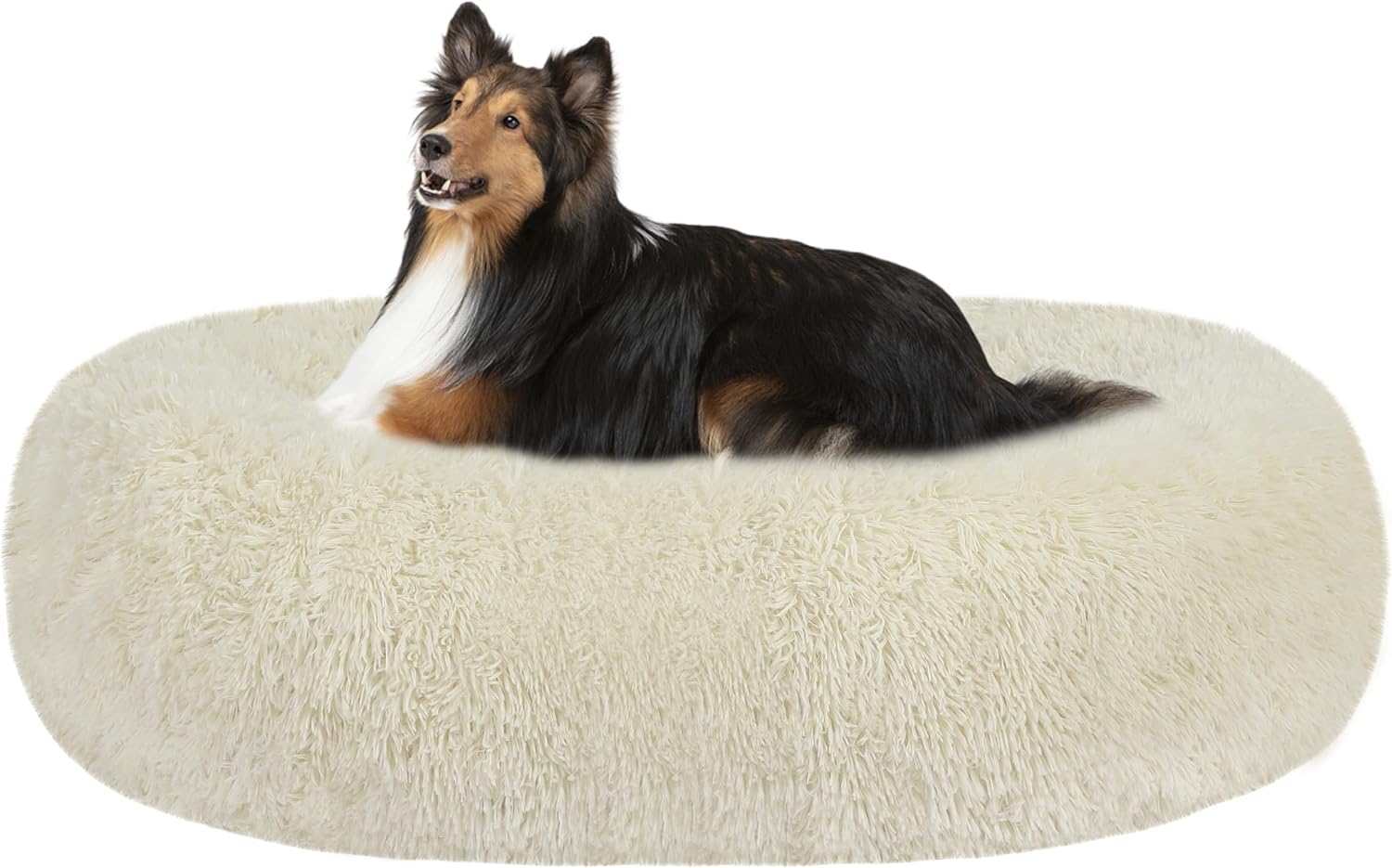 Detalle de HMTOPE Orthopädisches rundes Hundebett 80 cm Ø – Beigefarbenes Donut-Kuschelbett mit Waschbarem Bezug