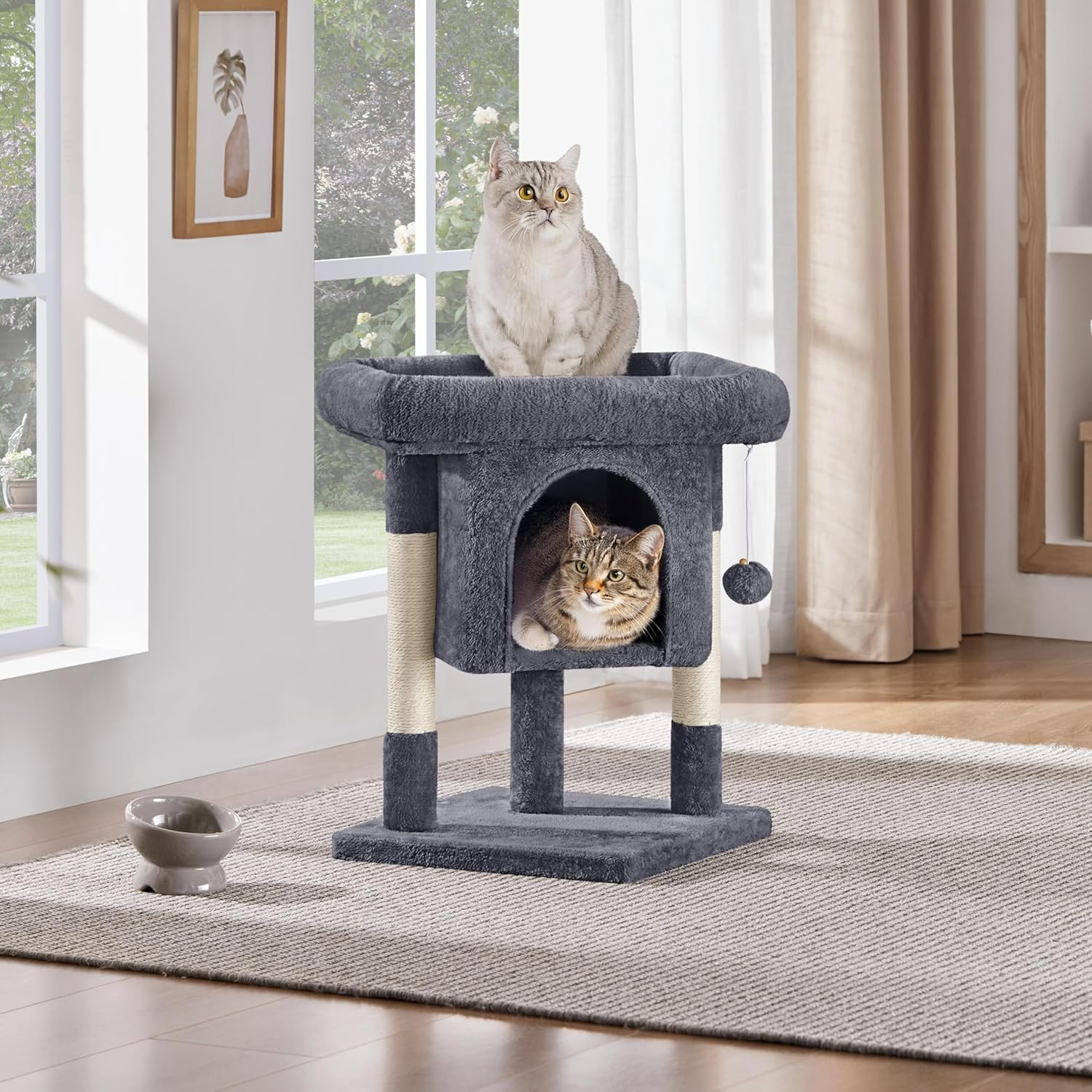 Detalle de Yaheetech Arbre à Chat Design avec Niche et Plate-Forme – Tour 59 cm Gris Foncé