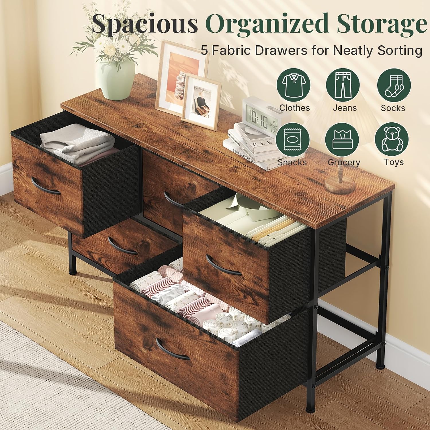 Thumbnail 3 de HAPPYMONT Fabric Dresser with 5 Drawers