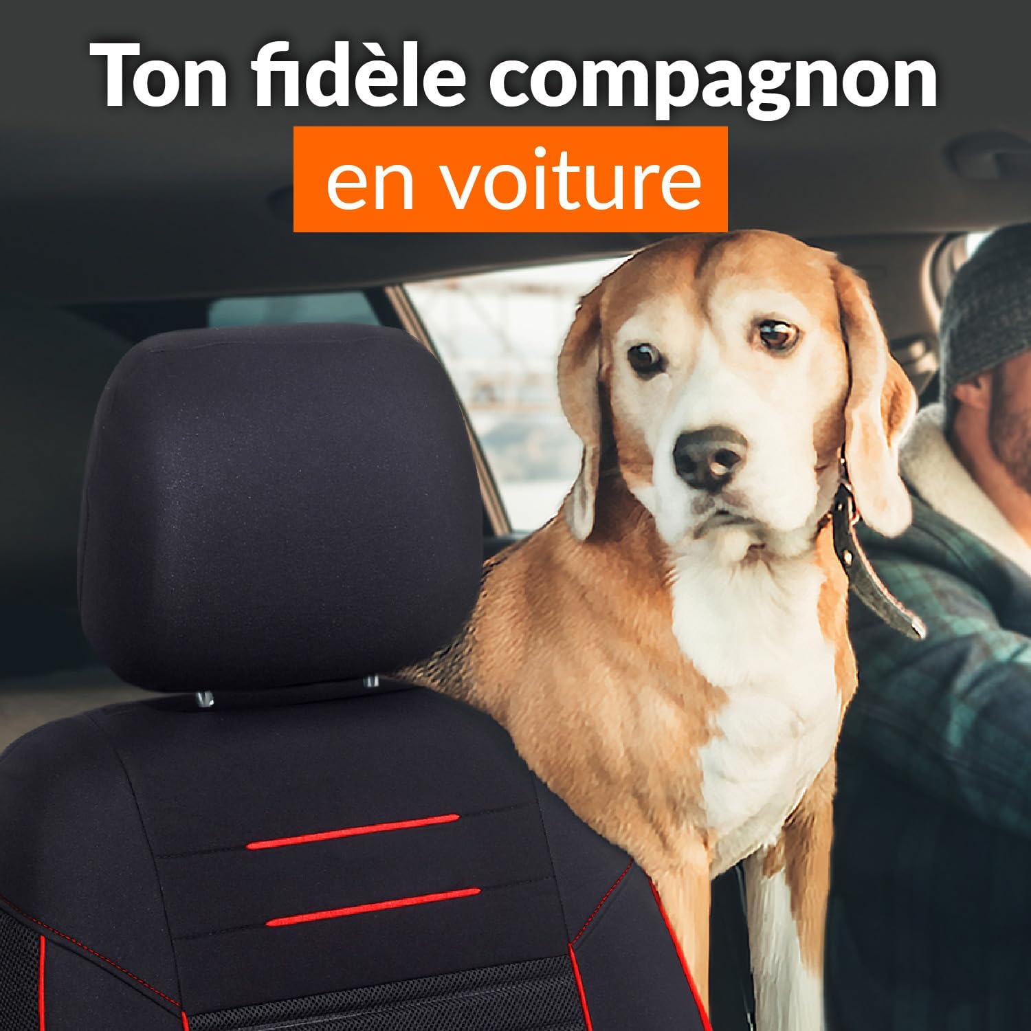 Detalle de Upgrade4cars Housses de siège avant universelles noir et rouge – jeu complet pour conducteur et passager