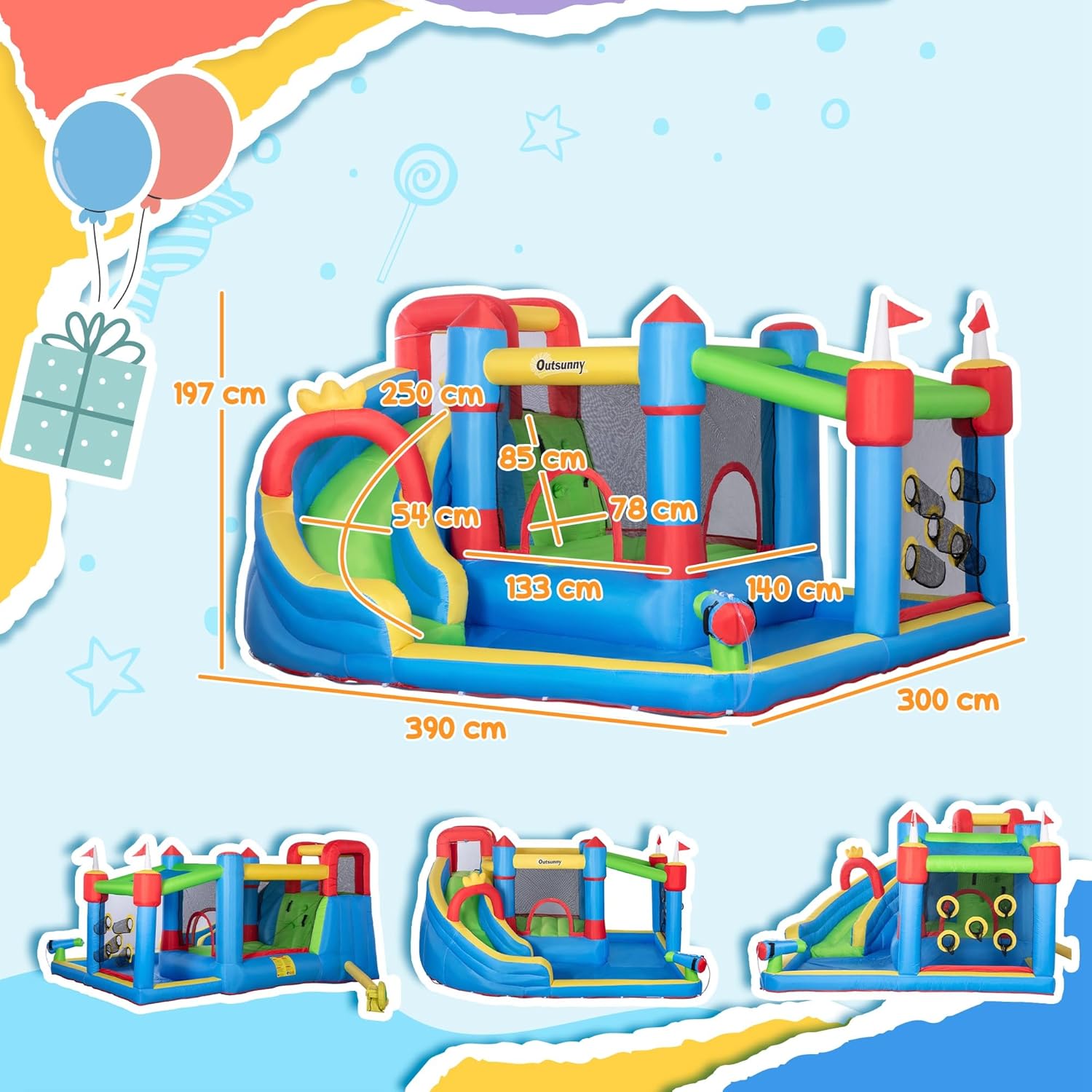 Thumbnail 6 de Outsunny Château Gonflable Aire de Jeux 390 x 300 x 197 cm