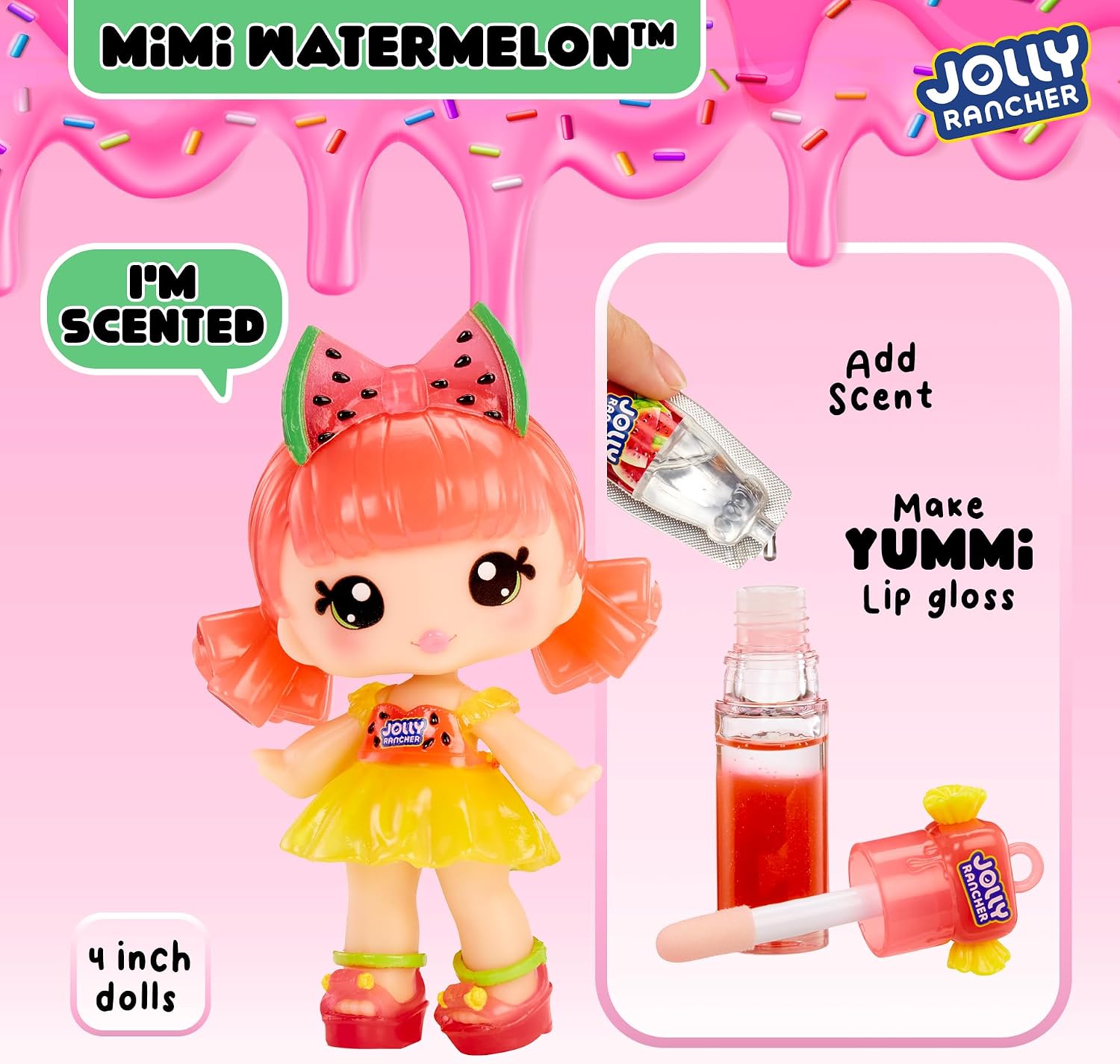 Detalle de Yummiland 546023-EUC – laleczka Mimi Watermelon, błyszczyk DIY i breloczek