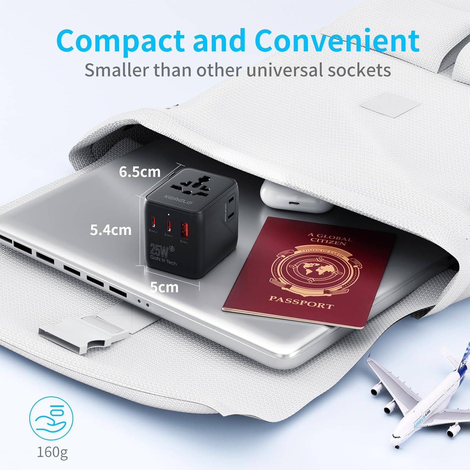 Thumbnail 6 de 5-in-1 Reiseadapter Weltweit Universal Adapter mit USB A & USB C und 2 Steckdosen (für EU, USA, UK, Japan u. a.)