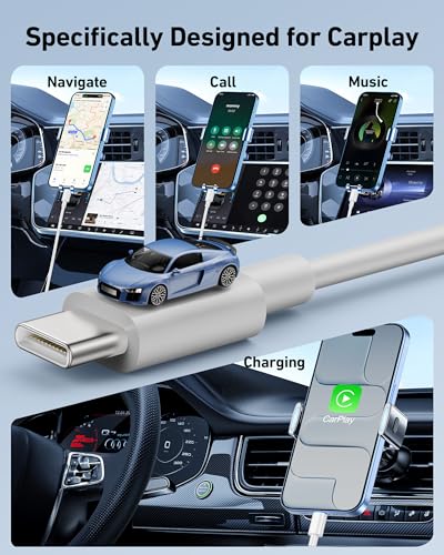 Detalle de LUOSIKE Car Carplay Cable for iPhone 17/16/15 Series – 2-Pack 3FT USB A to USB C