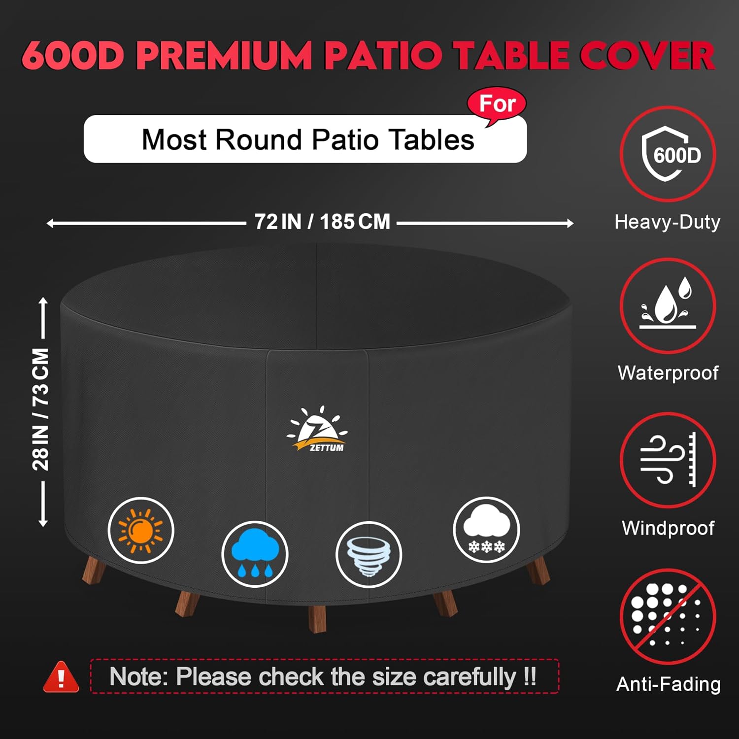 Detalle de Zettum Ø185x73cm Garden Furniture Covers: Waterproof Round Cover for Rattan Sets