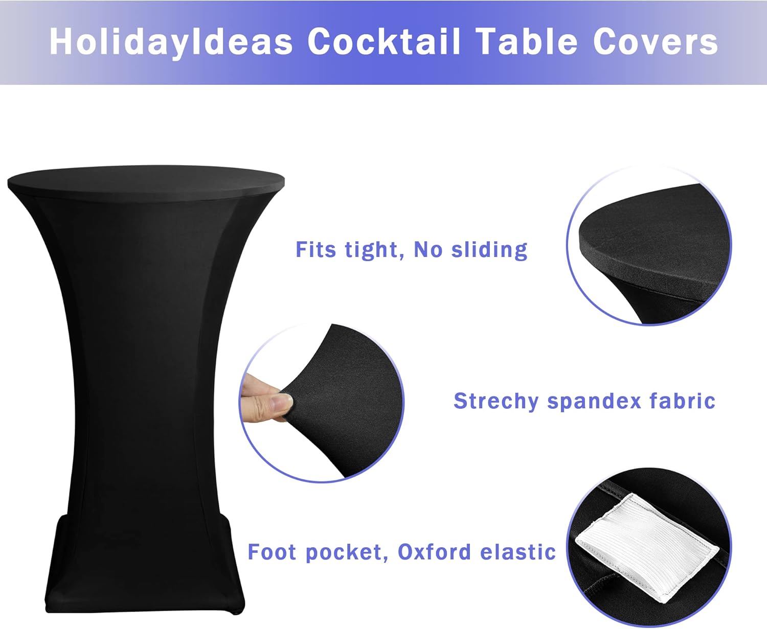 Detalle 2 de HolidayIdeas Cocktail Table Covers (2 Pack) — Fitted Stretch Spandex High Top Tablecloths for 30"-32" Diameter x 43" Height Tables