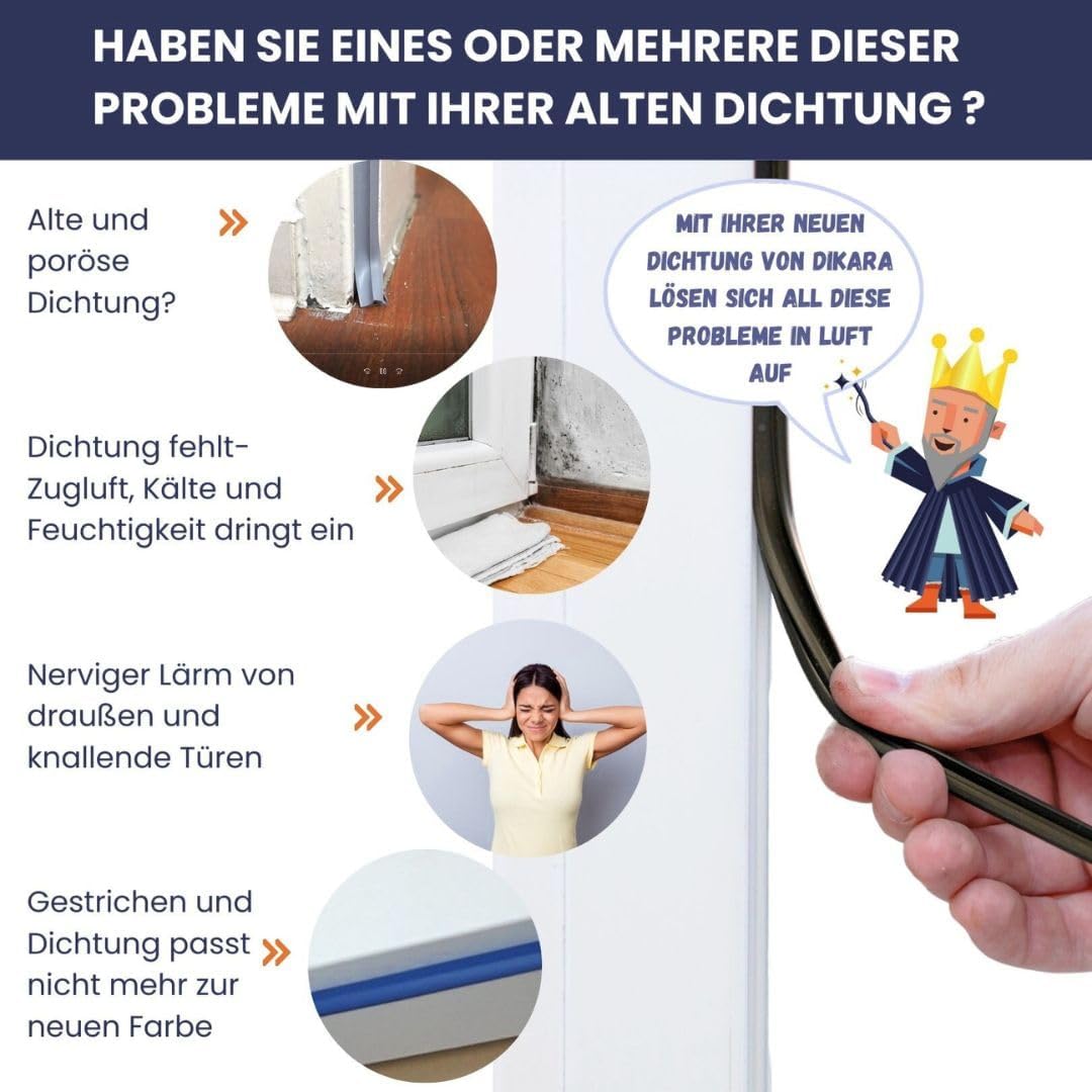 Detalle de Dikara Stahlzargendichtung Grau 5 m – Türdichtung gegen Zugluft, Lärm & Staub (Dichtungsbreite 14 mm, Höhe 17 mm)