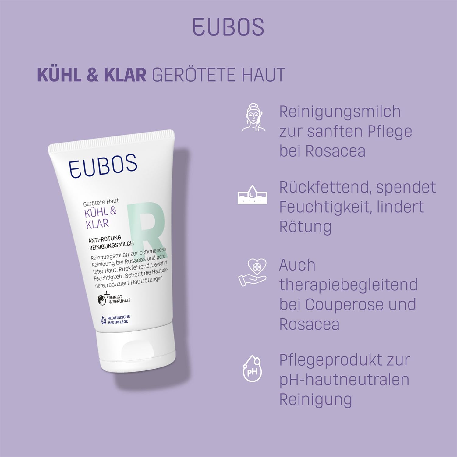 Detalle de EUBOS KÜHL & KLAR ANTI-RÖTUNG Reinigungsmilch – sanfte, pH-neutrale Reinigung bei Rosacea