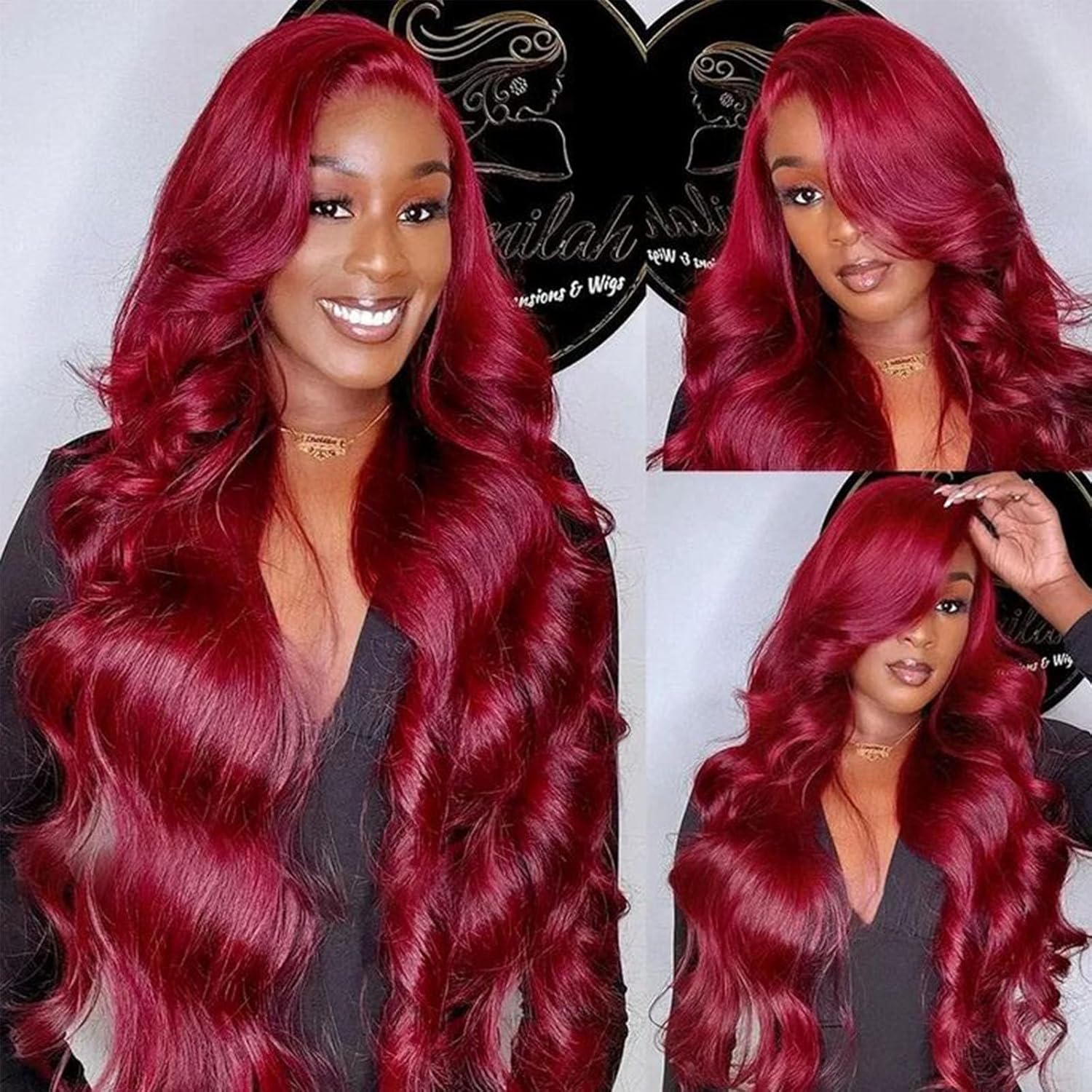 Detalle de QZOQZO 99j Burgundy Lace Front Wig (13x6) — 100% Virgin Brazilian Human Hair, Body Wave, Glueless