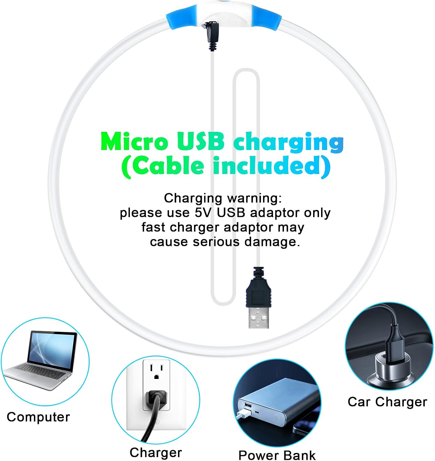 Detalle 2 de AUAUY collare luminoso LED ricaricabile USB