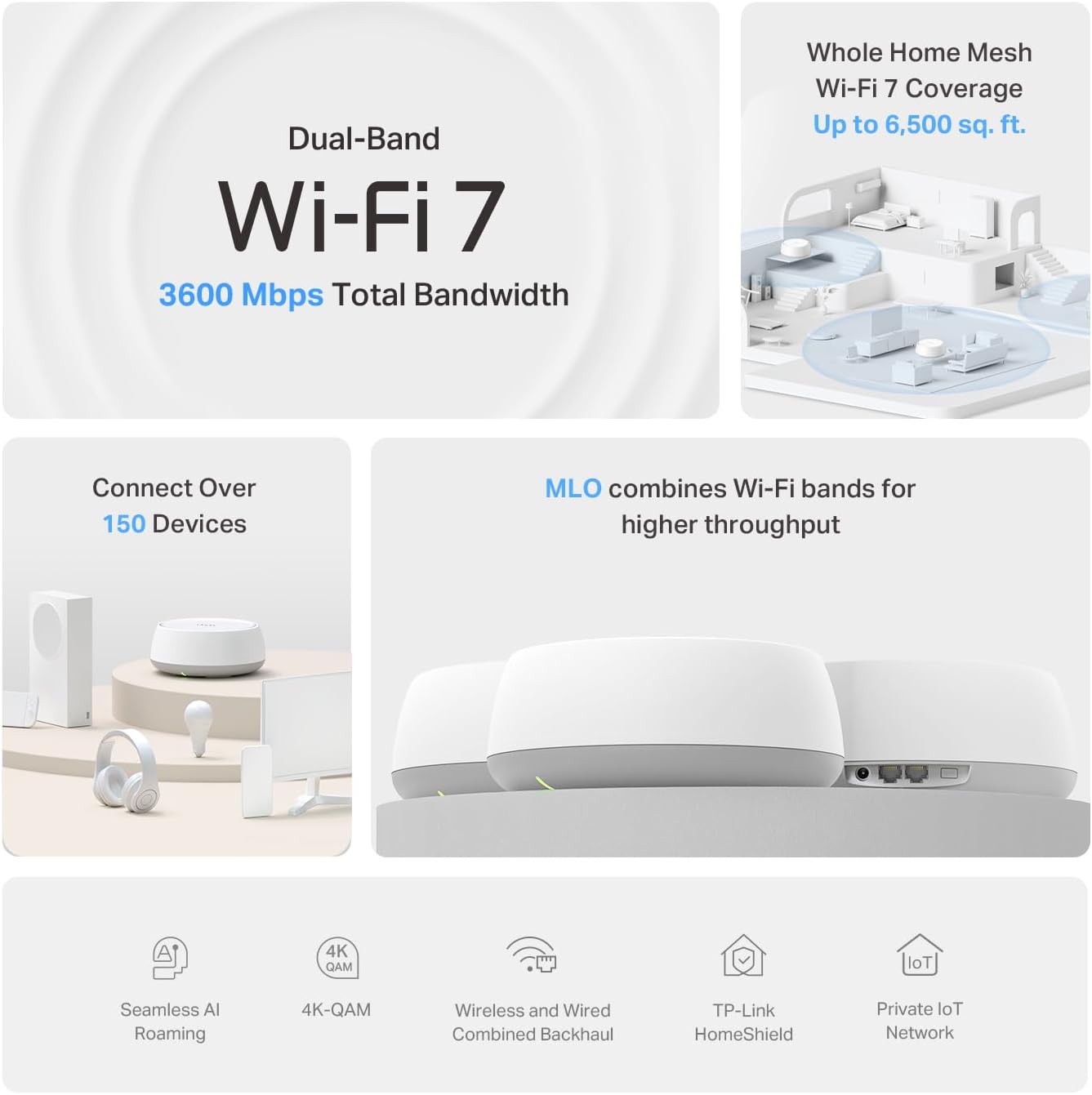 Detalle de TP-Link Deco 7 BE23 WiFi 7 6,500 sqft