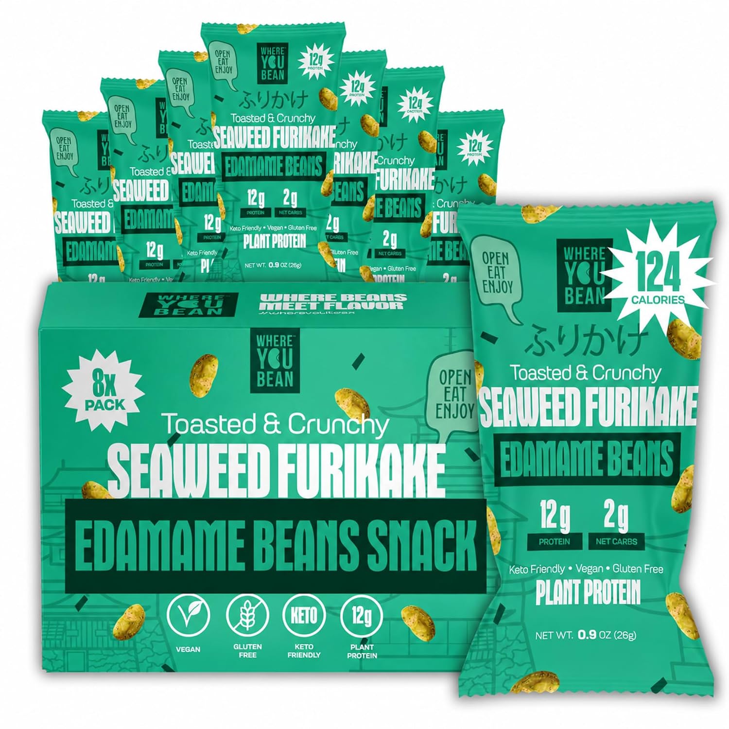 Detalle de Where You Bean Seaweed Furikake - 8 pack Dry-Roasted Edamame, 12g Protein