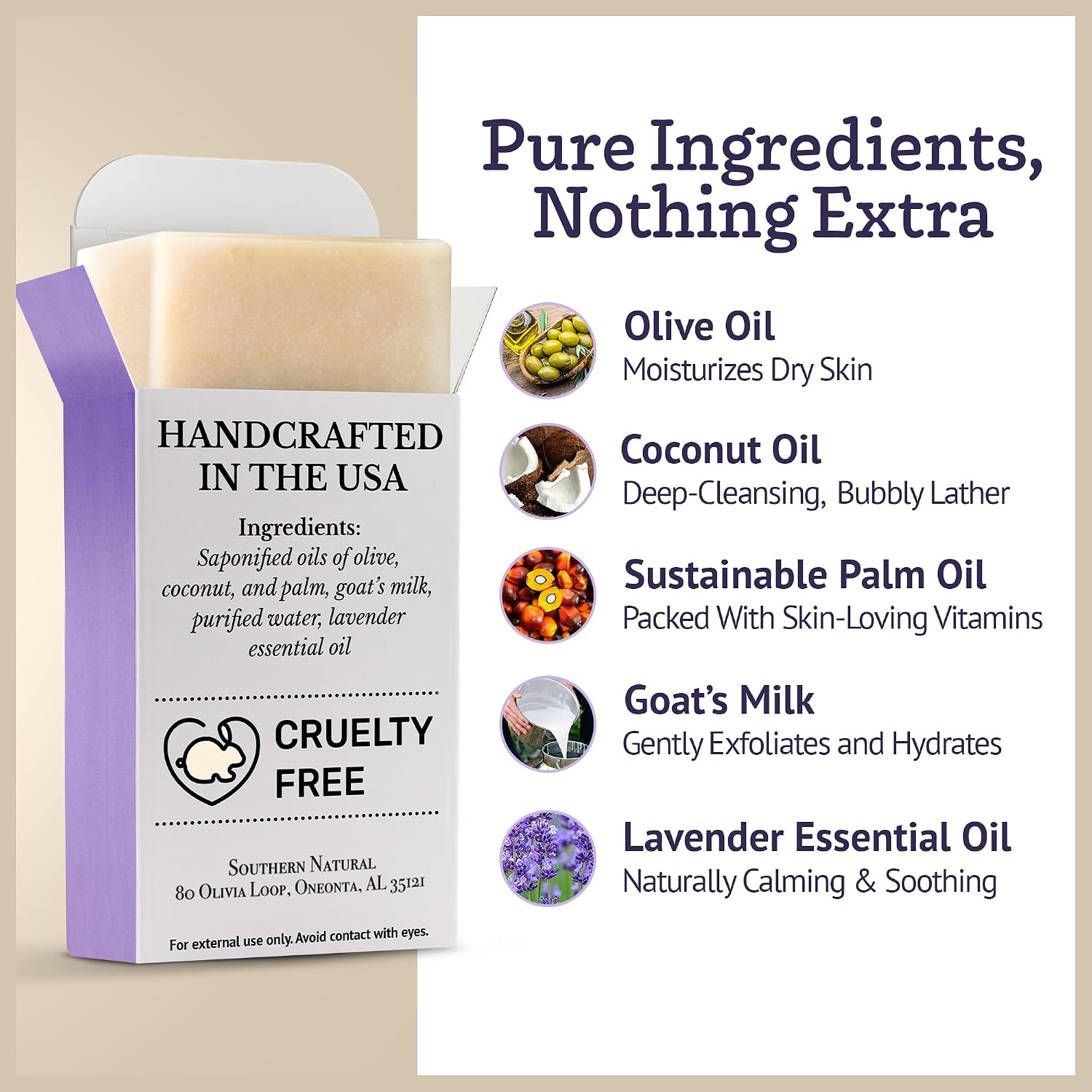 Thumbnail 2 de Southern Natural Lavender Goat Milk Soap Bar (3 Pack) for Dry, Sensitive Skin