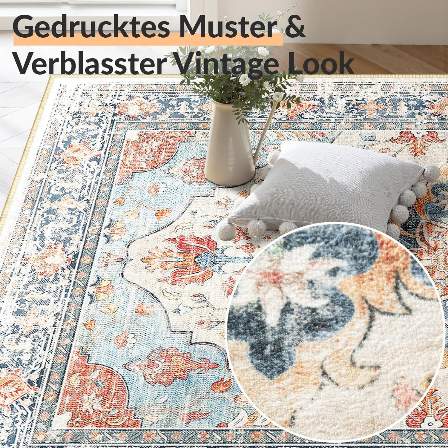 Thumbnail 4 de INOVADAY Vintage Waschbarer Teppich 120x180 cm – Boho Kurzflor, rutschfest & pflegeleicht