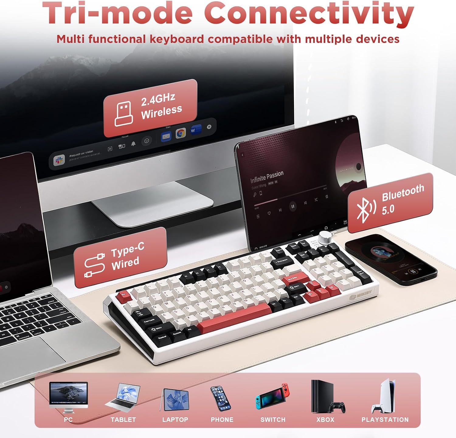 Detalle de MIKIBY K98 Wireless Mechanical Keyboard, 96% Layout, Tri-Mode, Hot-Swappable RGB