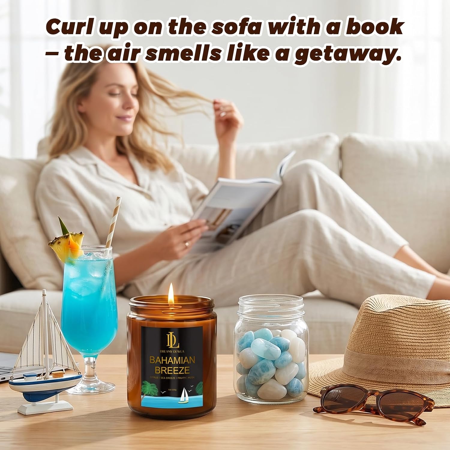 Detalle 2 de DL DREAMY DEWLA D009-7 Soy Candle Set, 4 Tropical Scents in Glass Jars