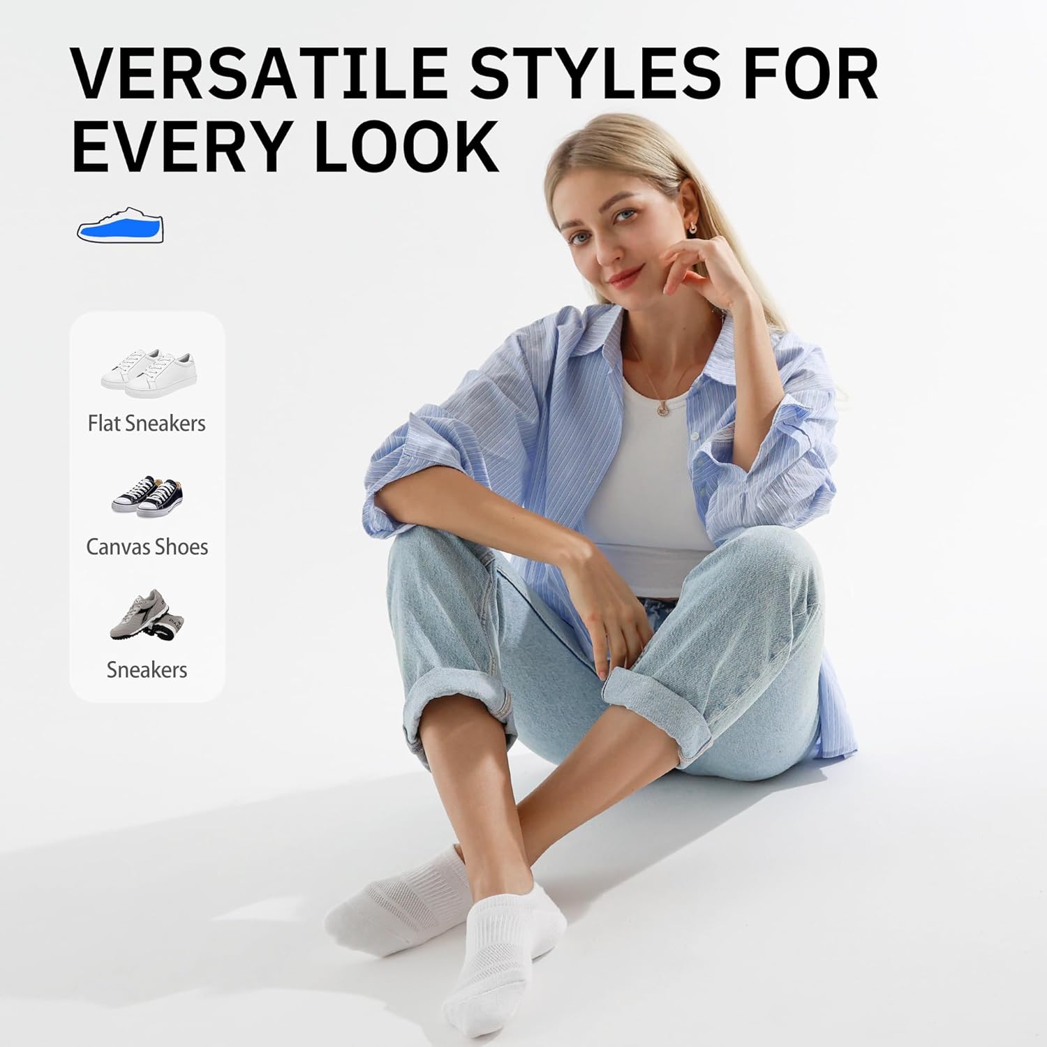 Detalle 2 de CLOSEMATE No Show Trainer Ankle Socks (Women) with Silicone Grips and Cushioning, 6 Pairs