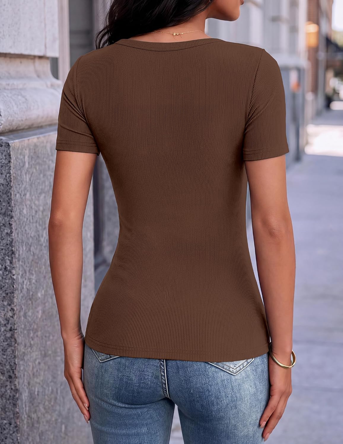 Thumbnail 5 de Zeagoo Women's Ribbed Knit V-Neck T-Shirt