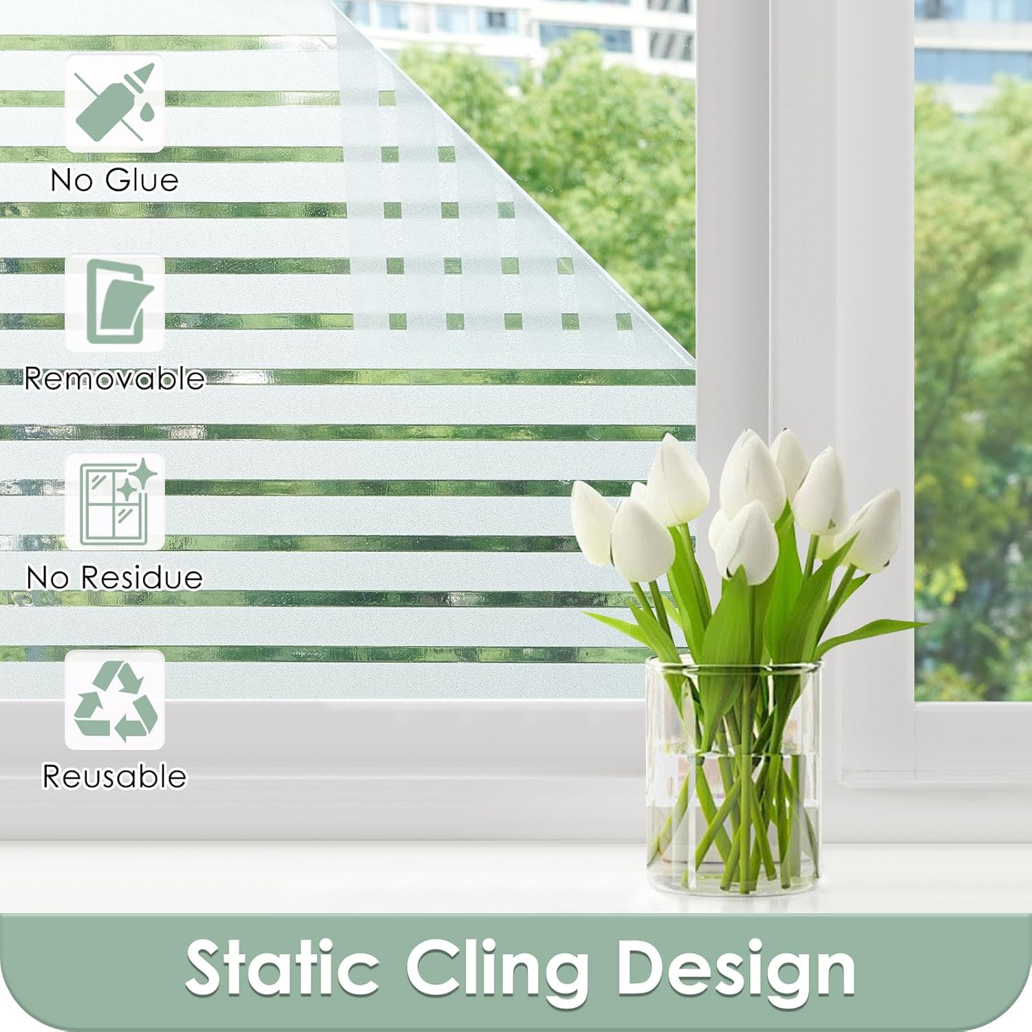 Thumbnail 6 de rabbitgoo Privacy Window Film (Frosted Stripe Pattern) Static Cling Glass Sticker for Glass Windows, 44.5 x 200 cm