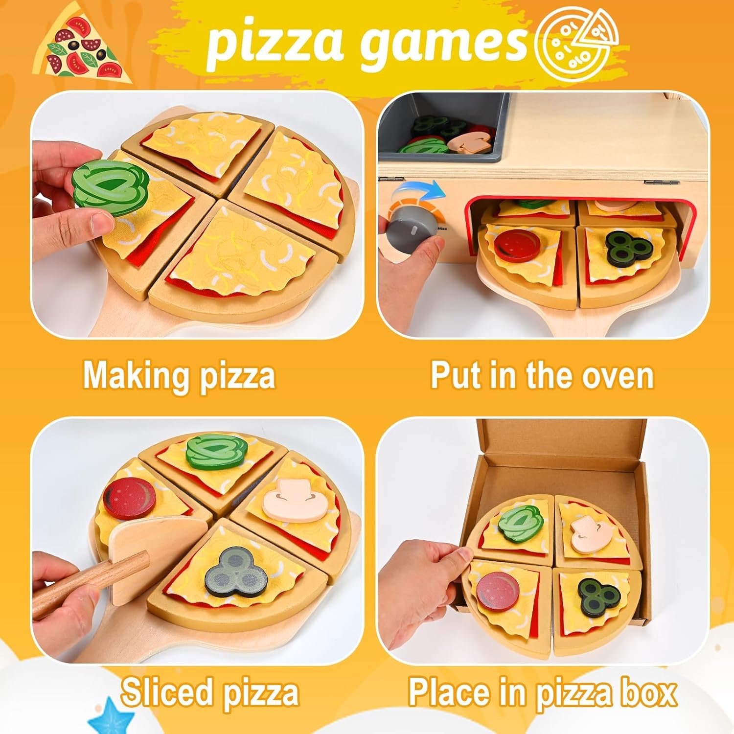 Thumbnail 4 de Wooderma 50-Piece Wooden Pizza Toy Set for Role Play, 3–7 Years