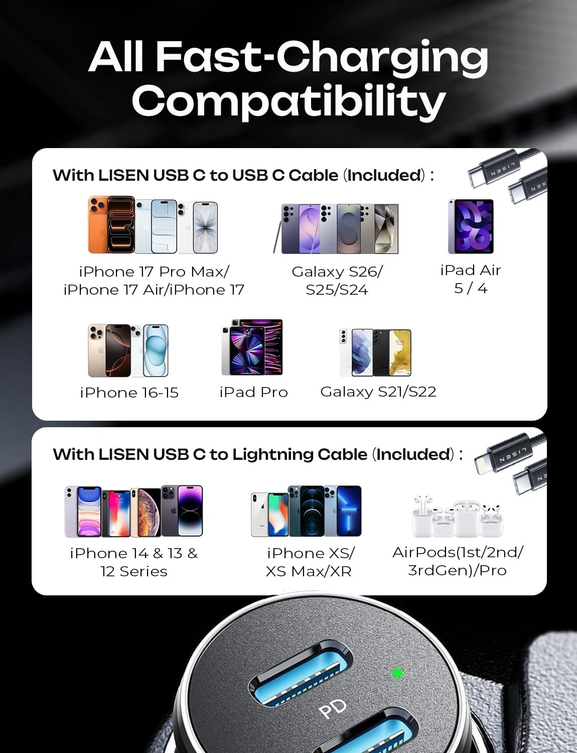 Thumbnail 5 de LISEN 90W Car Charger for iPhone