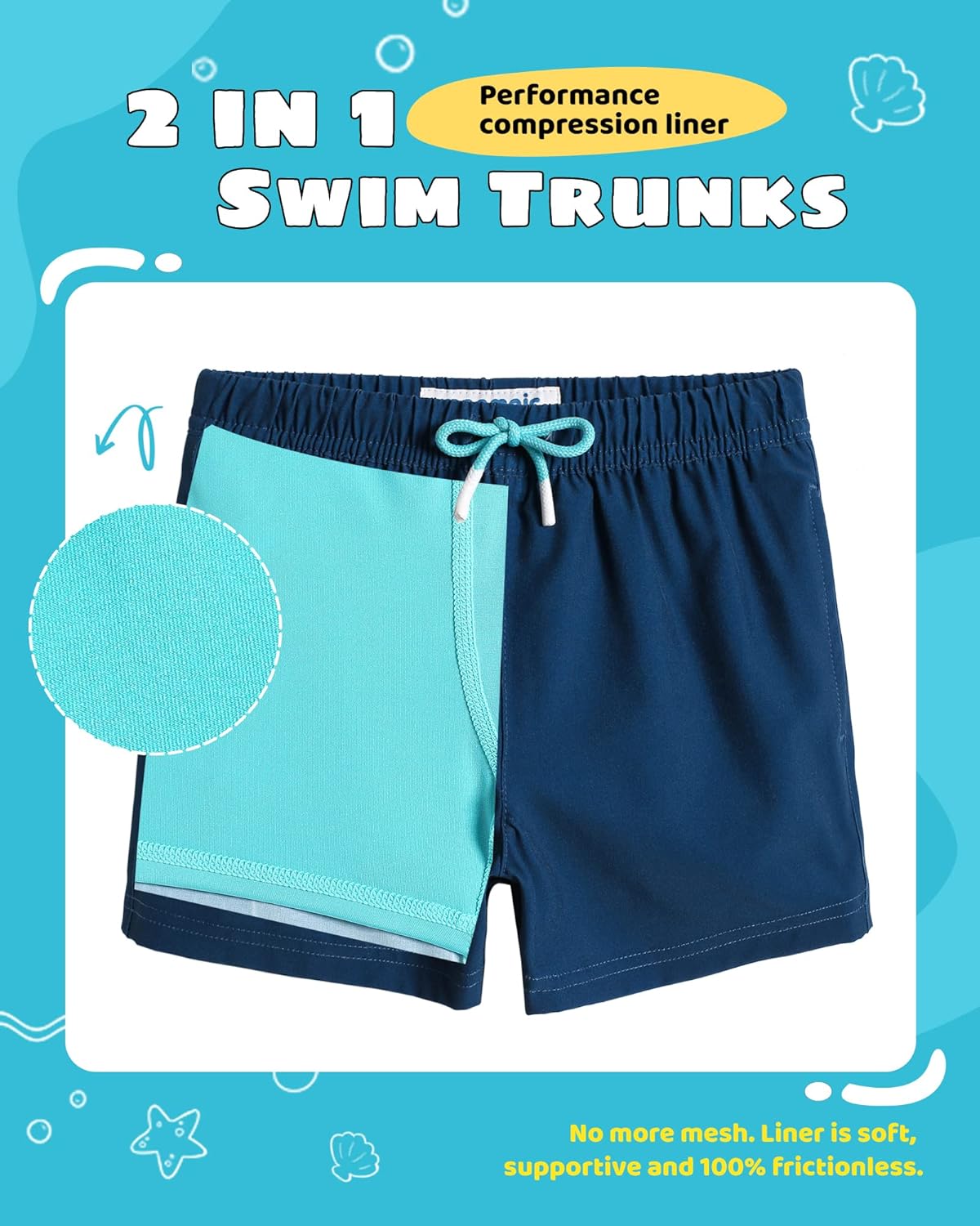 Thumbnail 2 de MaaMgic Jungen Badeshorts Kinder (2-in-1) – schnelltrocknend mit Kompressions-Innenhose, Taschen & Tunnelzug
