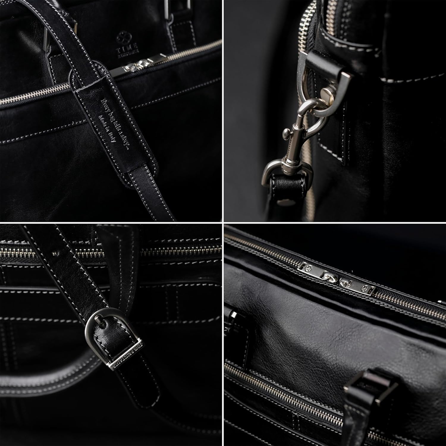 Thumbnail 4 de Time Resistance Leather Laptop Bag – 13 Inch Case with Shoulder Strap (Black)