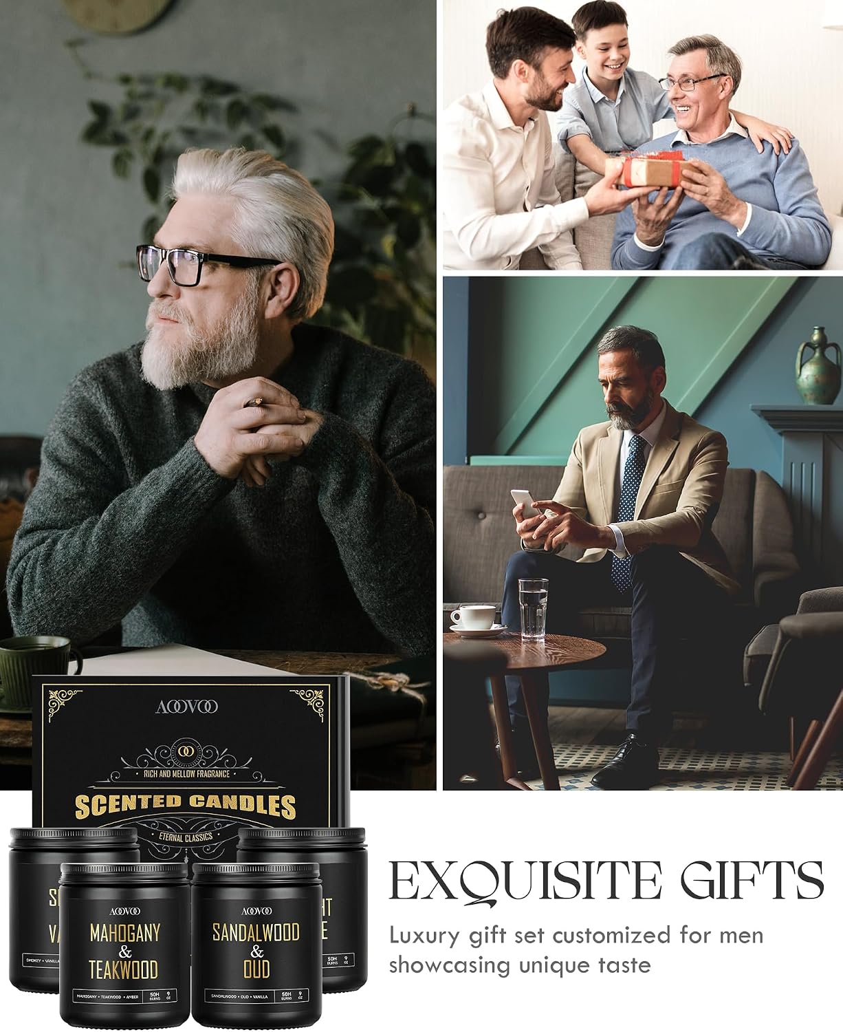 Thumbnail 4 de AOOVOO Scented Candles for Men 4-Pack 200-Hour Burn Time