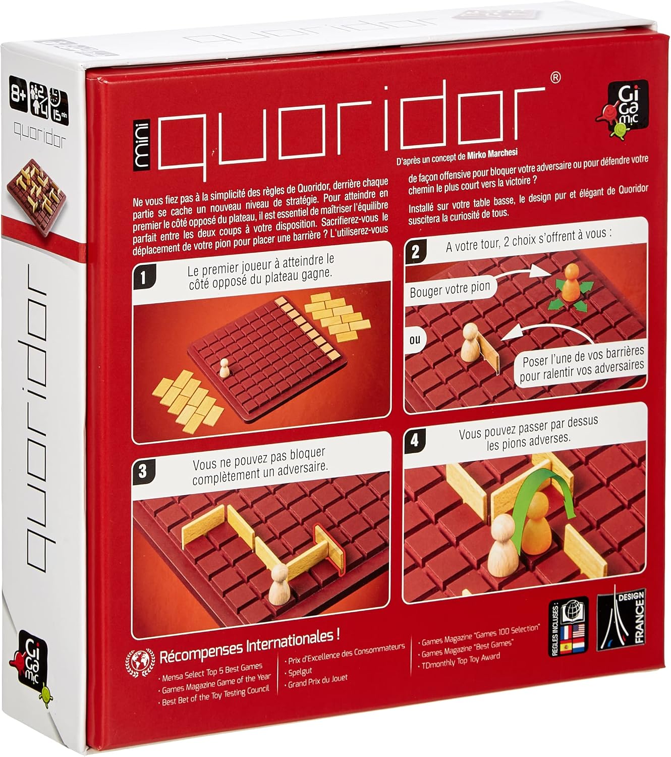 Detalle de Gigamic Quoridor Mini: gioco da tavolo astratto con barriere e sfida veloce