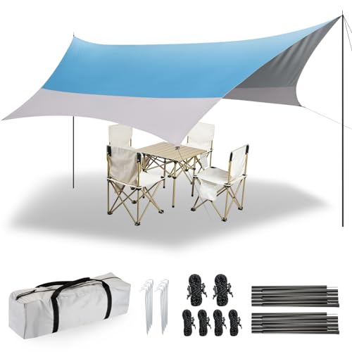 Detalle de Forceatt Zeltplane: 3,7 × 4,3 m Ultraleichtes Tarp aus 150D Oxford mit UPF50+, PU3000, blau