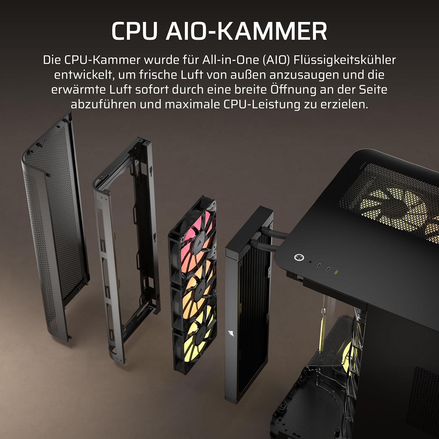 Thumbnail 4 de CORSAIR AIR 5400 RS-R ARGB Dreifach-Kammer-Mid-Tower-Gehäuse – Schwarz
