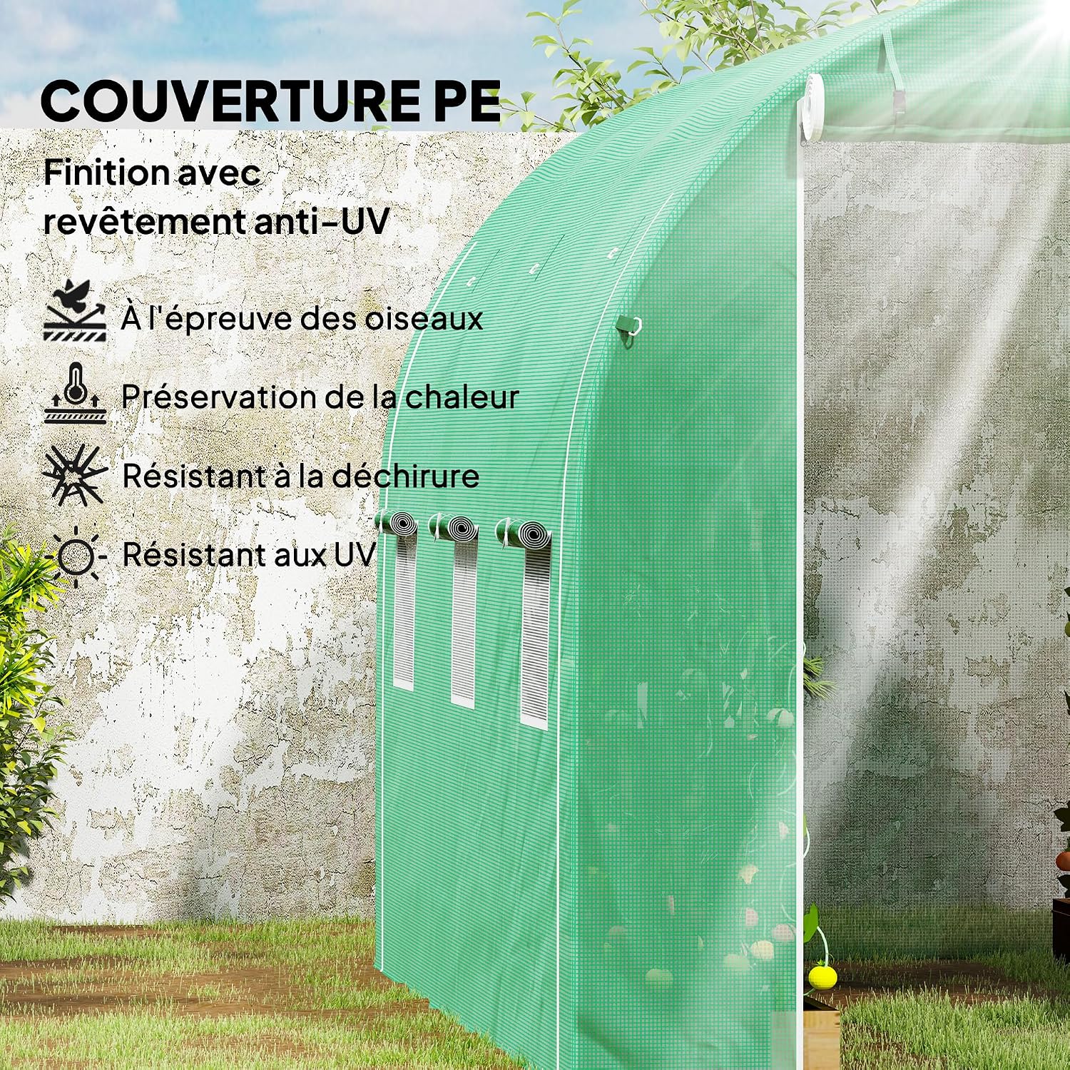 Detalle de Outsunny 84H-009V01GN tunnelkas 6 m² met oprolbare zijwanden