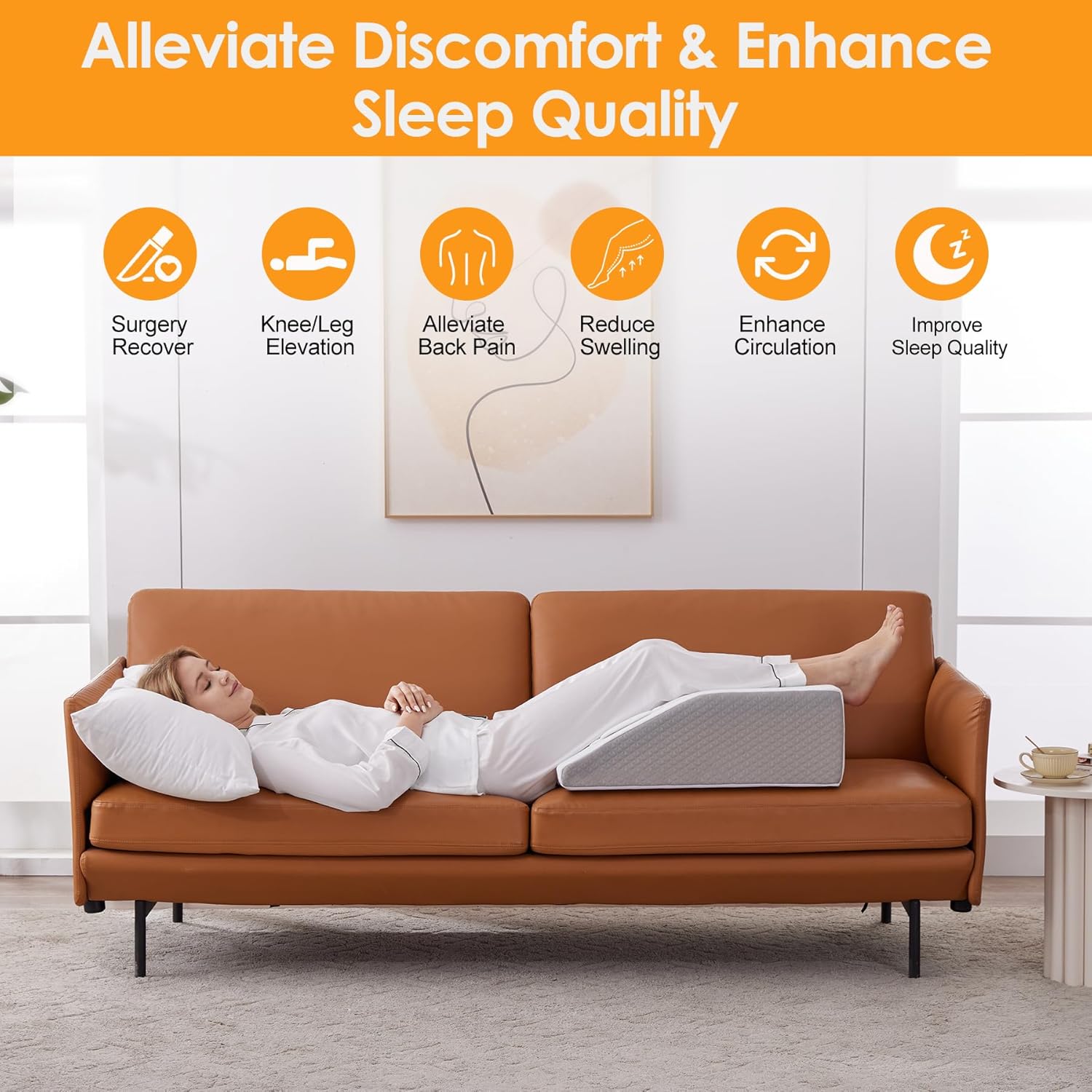 Detalle de Ruqmuis 8-Inch Leg Elevation Pillow for After Surgery, Foam Wedge for Swelling & Pain Relief (White)