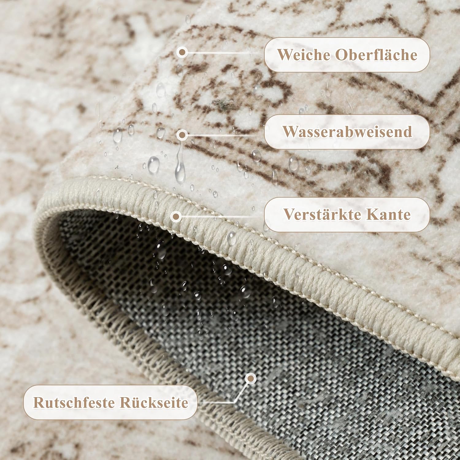 Thumbnail 5 de PureCozy Vintage Teppich Beige 200x300cm – rutschfest, waschbar, Living Room