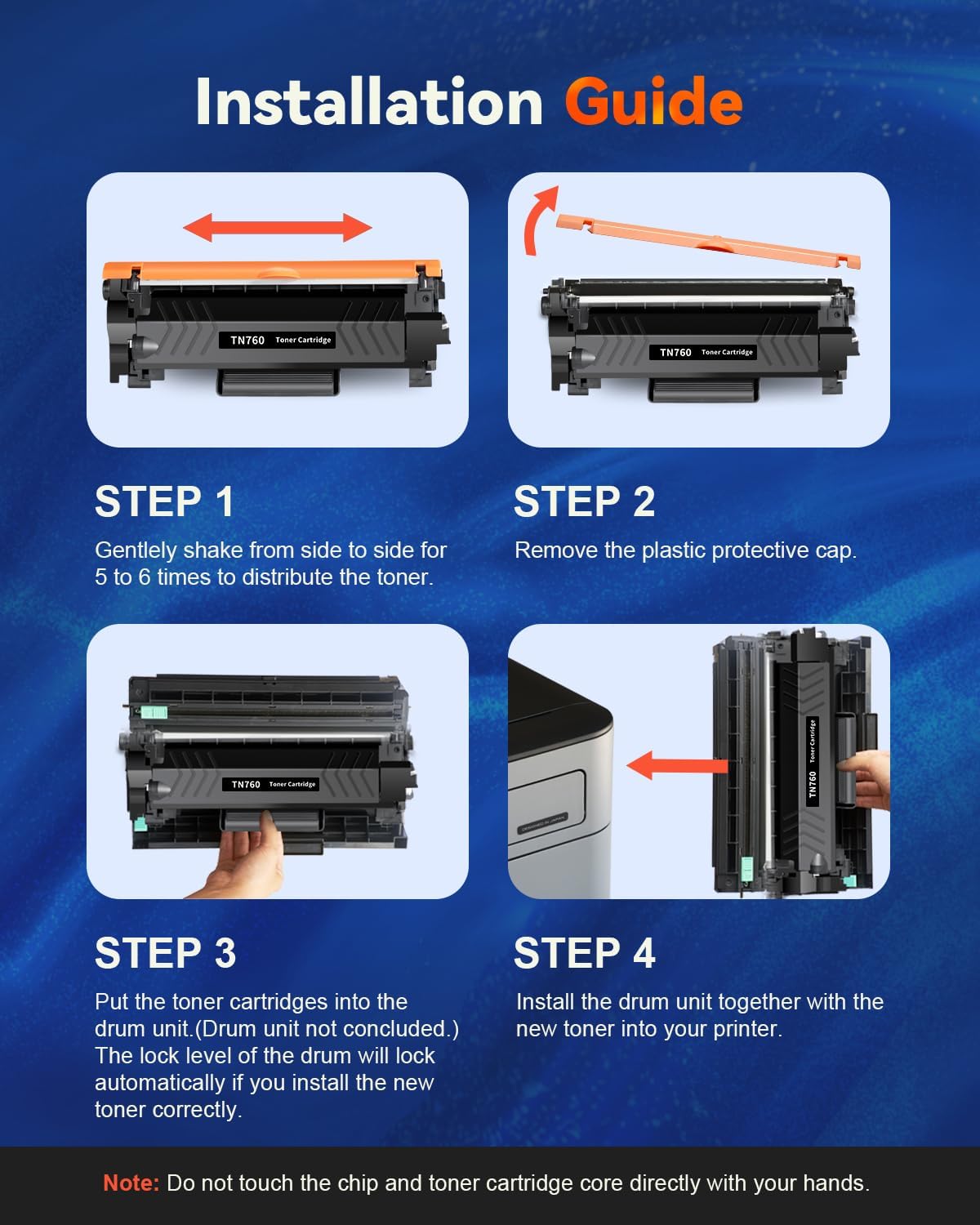 Detalle de Skydo TN760 TN730 Black Toner Cartridge 2-Pack with Chip, Up to 3,000 Pages Each