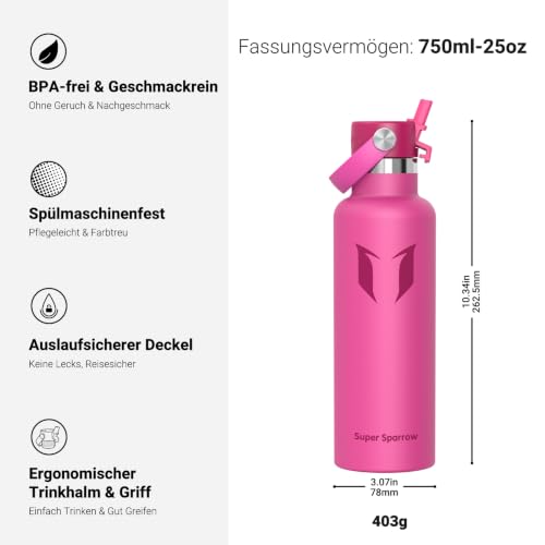 Thumbnail 2 de Super Sparrow Trinkflasche Edelstahl 750 ml – Ultraleicht, BPA-frei, mit Strohhalmdeckel