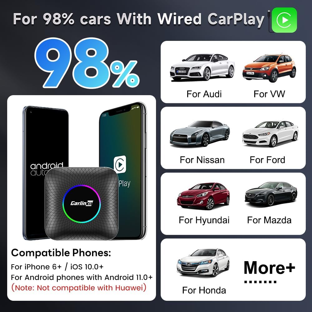 Detalle de CarlinKit New Android 13 AIBOX LED Ambient: Wireless CarPlay/Android Auto Adapter