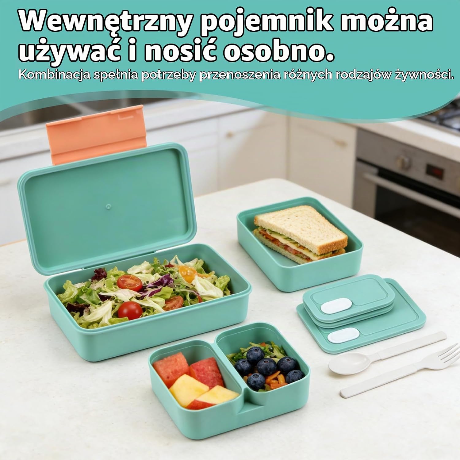 Detalle de lompyeu Pudełko śniadaniowe dla dzieci 1200 ml, zestaw bento z przegródkami