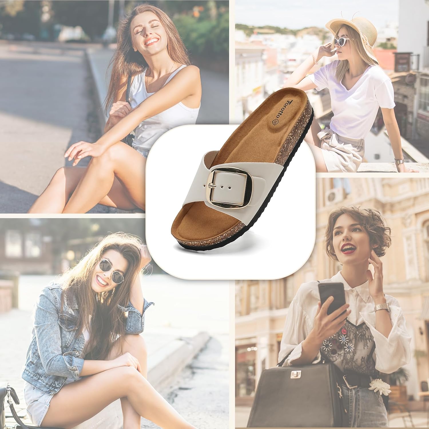Thumbnail 1 de Torotto Pantoletten & Damen-Sandalen mit verstellbarem Gurt – bequeme Latschen/Hausschuhe mit flachem Absatz