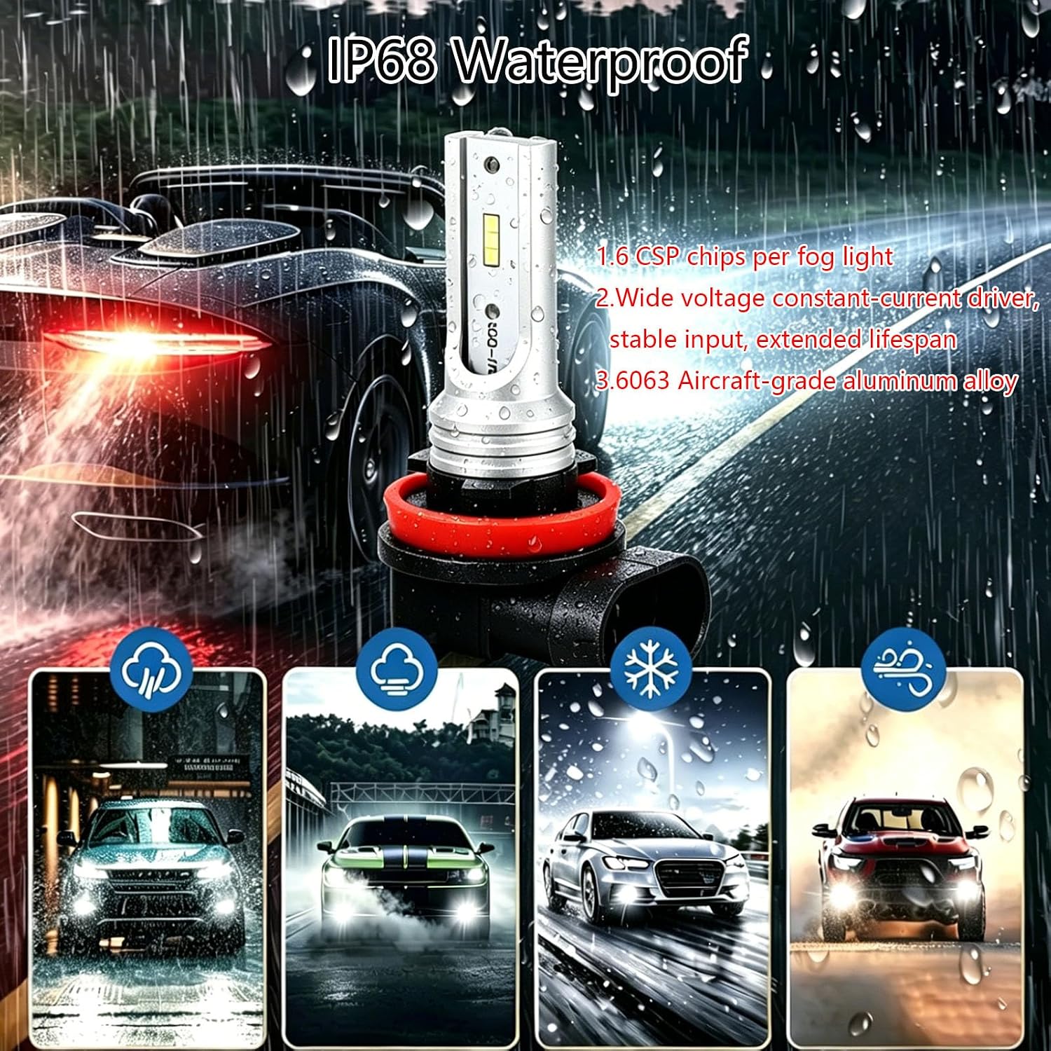 Thumbnail 6 de Abstru H8/H9/H11 LED Fog Light Bulbs (Pack of 2) 80W 6500K Cool White — IP68 Waterproof