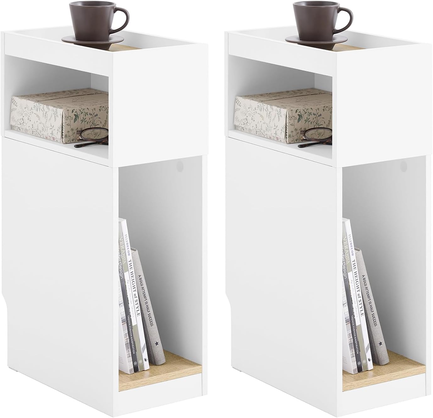 Detalle de SoBuy Lot de 2 Tables de Chevet étroites 20 cm – Chevet avec tiroir réversible et encoche pour plinthe, blanc 20 x 35 x 60 cm, FBT171-WNx2